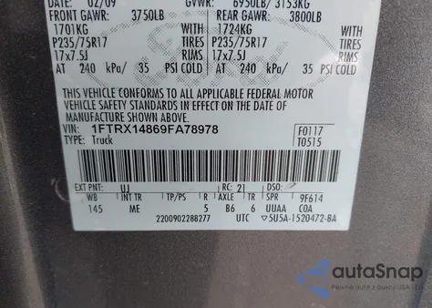 2009 Ford F-150 Stx/Xl/Xlt from USA, damaged, VIN 1FTRX14869FA78978